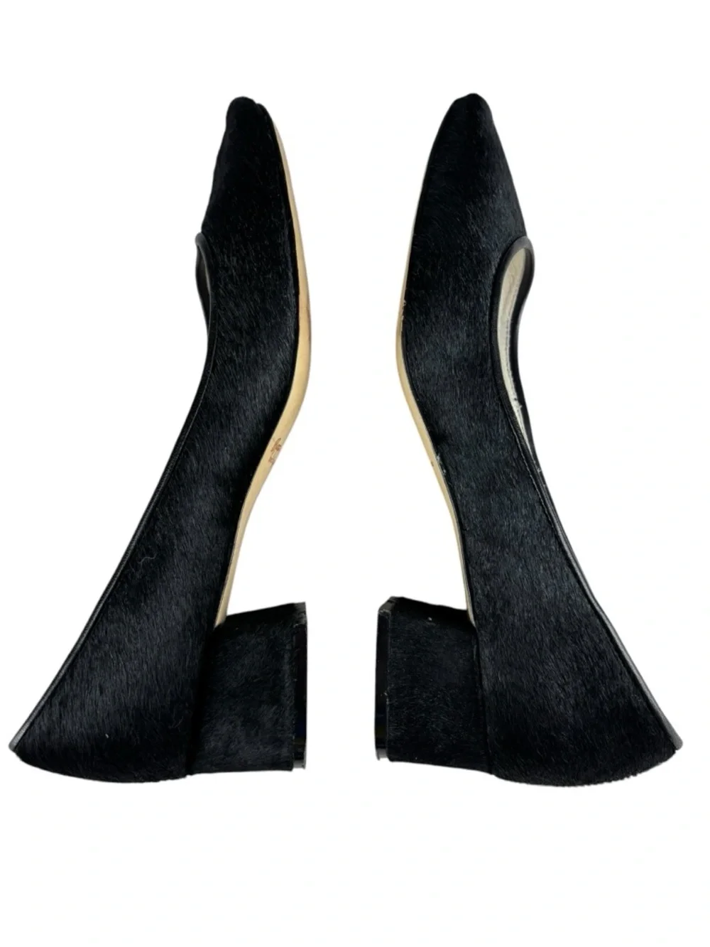 BETTYE MULLER WARHOL BLACK CALF HAIR LEATHER SQUARE TOE PUMP HEELS